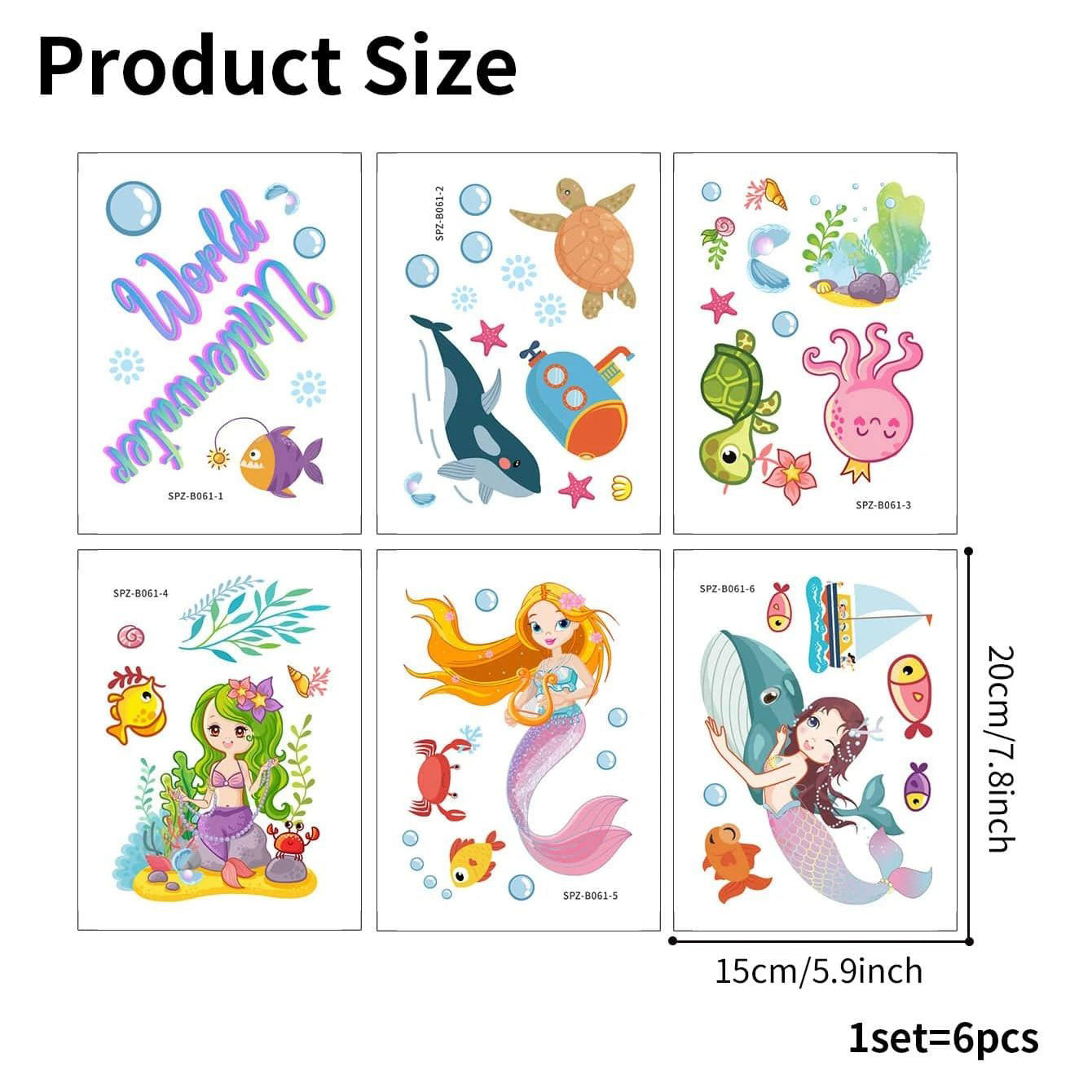 6 sheets Mermaid Sea Underwater World Cartoon Figure & Animal Print Non-Slip Bathtub Stickers - Anti-Slip PVC Bathtub Appliques for Bathroom Accessories and Mini Stuffs