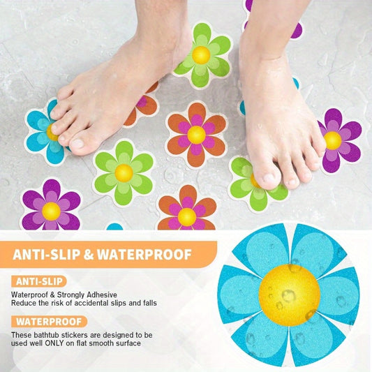 Non Slip Bathtub Stickers 20pcs Shower Stickers for Safety Bathroom Tubs Bathtub Non Slip Stickers and Adhesive Decals Scraper for Bath Tub Shower Floor Bright Flowers